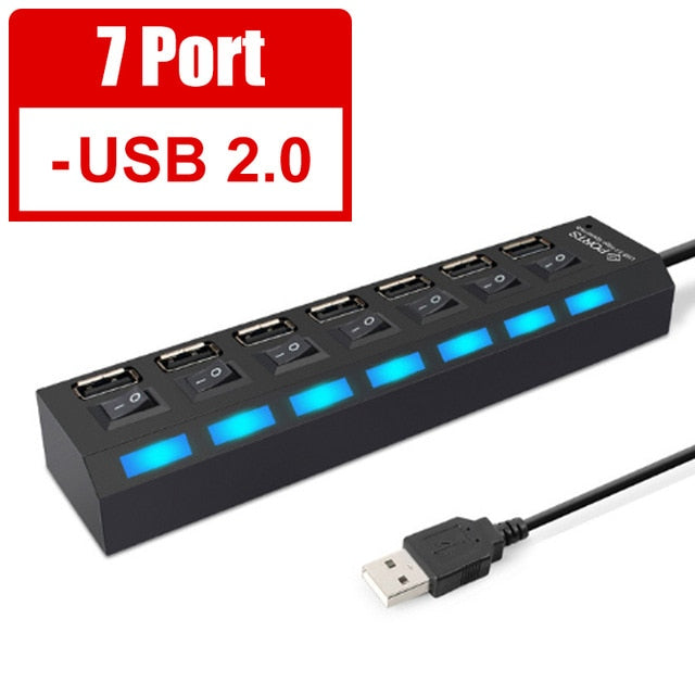 USB 3.0 HUB 2.0 HUB Multi USB Splitter 4/7 Port Expander Multiple USB 3 Hab Use Power Adapter USB3.0 Hub with Switch For PC