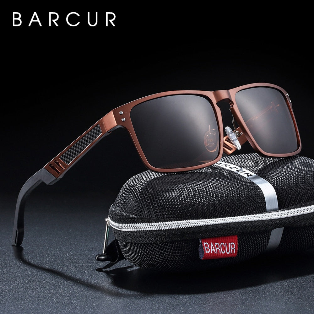 BARCUR Trending Styles Aluminium Magnesium Glass Square Men Sunglasses Polarized Sun glasses for Men Sport Eyewear Oculos de sol