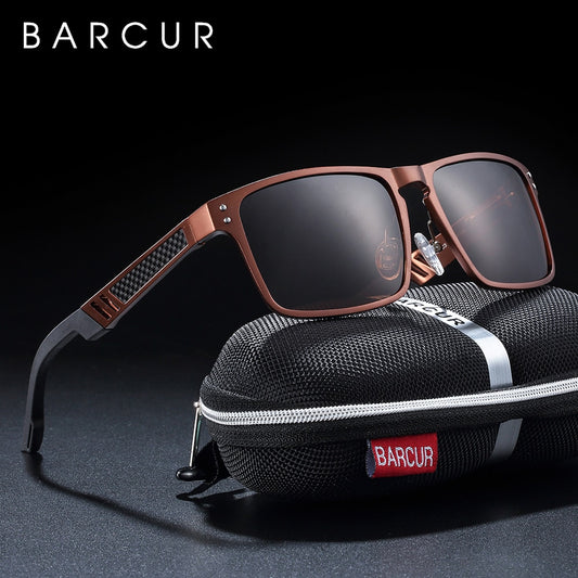 BARCUR Trending Styles Aluminium Magnesium Glass Square Men Sunglasses Polarized Sun glasses for Men Sport Eyewear Oculos de sol