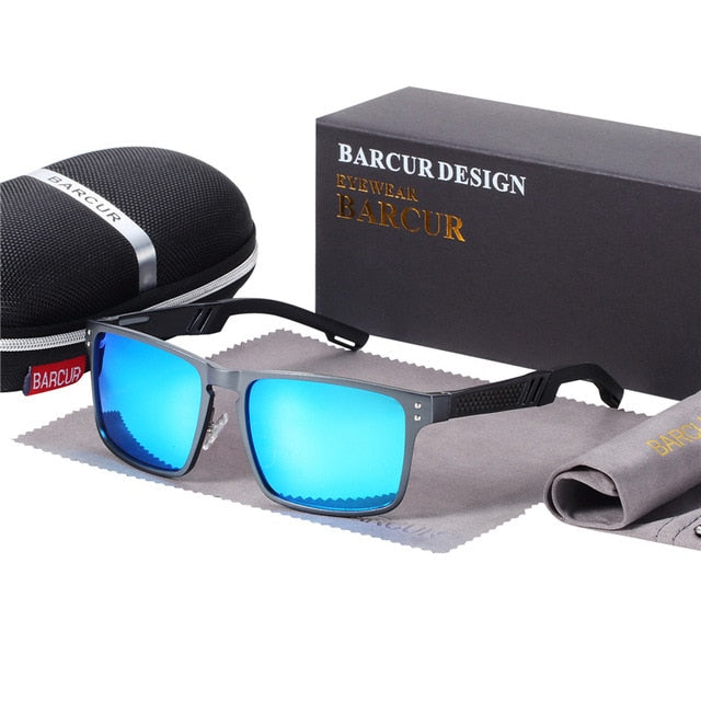 BARCUR Trending Styles Aluminium Magnesium Glass Square Men Sunglasses Polarized Sun glasses for Men Sport Eyewear Oculos de sol