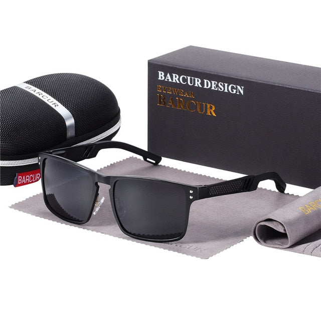 BARCUR Trending Styles Aluminium Magnesium Glass Square Men Sunglasses Polarized Sun glasses for Men Sport Eyewear Oculos de sol