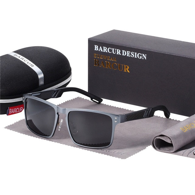 BARCUR Trending Styles Aluminium Magnesium Glass Square Men Sunglasses Polarized Sun glasses for Men Sport Eyewear Oculos de sol