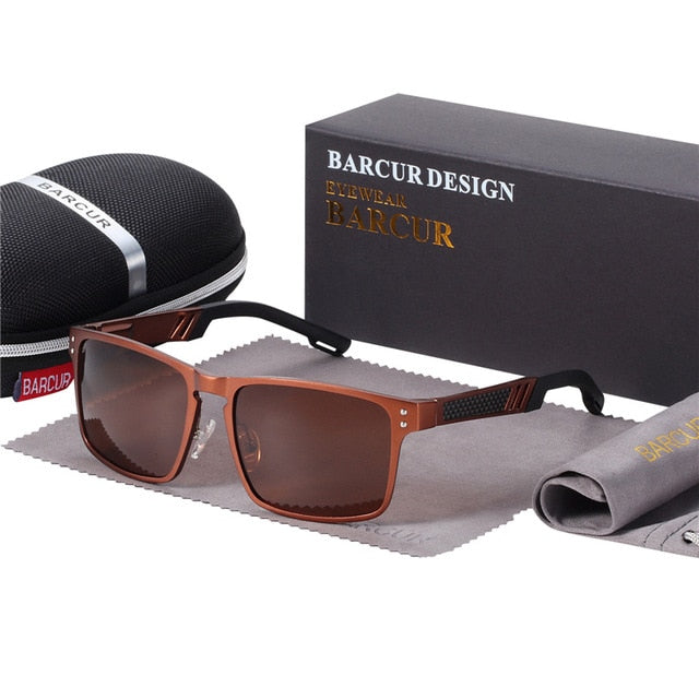 BARCUR Trending Styles Aluminium Magnesium Glass Square Men Sunglasses Polarized Sun glasses for Men Sport Eyewear Oculos de sol