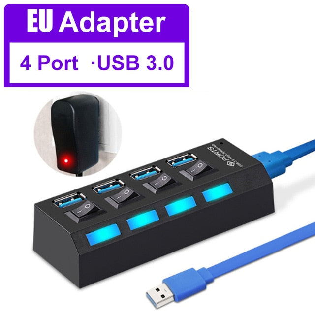 USB 3.0 Hub USB Hub 3.0 Multi USB Splitter 3 Hab Use Power Adapter 4/7 Port Multiple Expander 2.0 USB3 Hub with Switch for PC