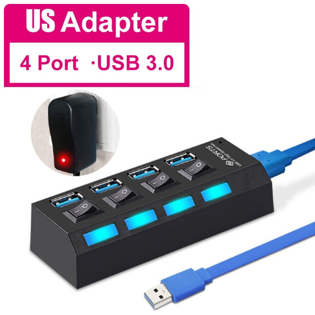 USB 3.0 Hub USB Hub 3.0 Multi USB Splitter 3 Hab Use Power Adapter 4/7 Port Multiple Expander 2.0 USB3 Hub with Switch for PC
