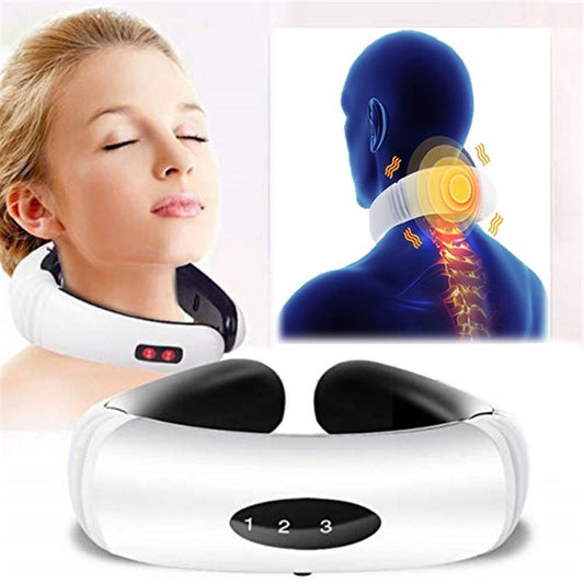 Electric pulse neck and back massager far-infrared heating analgesic tool for health care and relaxation