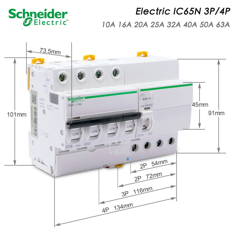 Schneider Electric VIGI IC65N Circuit Breaker Electric leakage protection 3P 4P 32A 40A 63A  AC add on residual current device